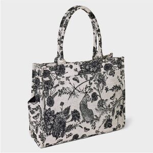 a new day Black & White Floral Print Canvas Tote
